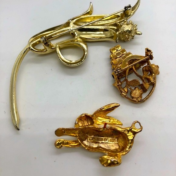 Vintage Rabbit Pendant Charm Rhinestone Brooch lot - Picture 2 of 8